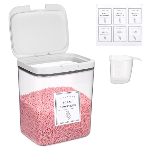 TOLIDA Aufbewahrungsbox aus PET Kunststoff, Vorratsdose mit Messbecher, Organizer für Waschmittel, Wäscheperlen, Wäscheperlen, duftende Perlen, Mehl, Hundefutter, Katzenfutter 5,5L von TOLIDA
