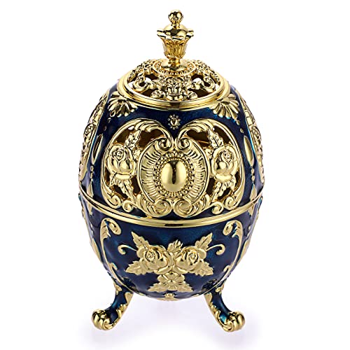 TOLIDA Incense Burner - Vintage Blue Ainc Alloy Vintage Blue Egg Shaped Incense Holder mit abnehmbarem Räucherstäbchen Tablett Schlafzimmer Wohnzimmer Flur von TOLIDA