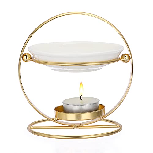 TOLIDA Keramik Duftlampe mit Kerzenhalter Blumenkorbform Aromatherapie Brenner Aromalampe aus Eisen Ätherisches Öl Brenner Räuchergefäß Wachsschmelzbrenner Gold für Schlafzimmer Wohnzimmer Yoga von TOLIDA