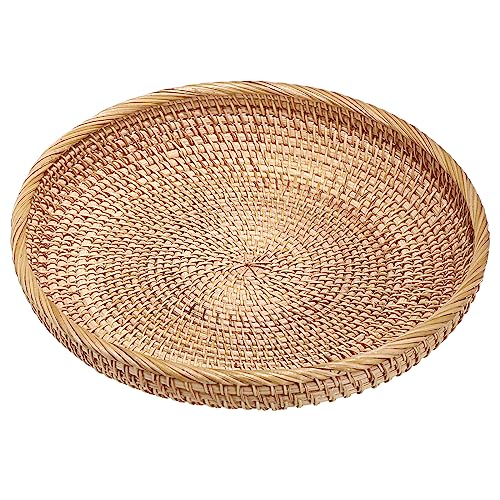 TOLIDA Rattan Serviertablett Rundes Gewebtes Korbtablett Weidengeflecht Tablett Rattantablett Dekoratives Servierkorb Aufbewahrungskorb für Obst Brot Kekse Süßigkeiten Spielzeug 30CM XL von TOLIDA