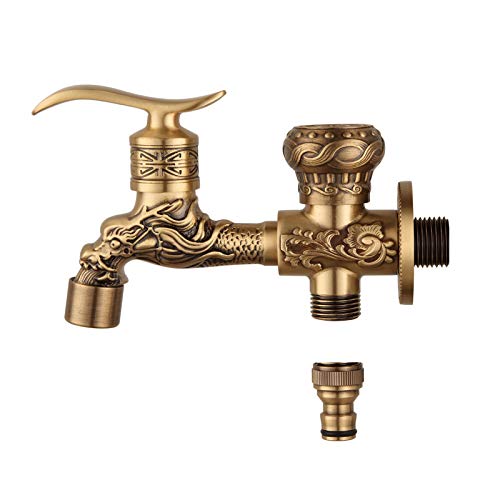 Erweiterte Version des Doppelausgangs Wasserhahn Antik Kupfer Drachen geschnitzt Wasserhahn Badezimmer Mopp Wasserhahn Waschmaschine Wasserhahn Garten Outdoor Wasserhahn von TOLIWEL