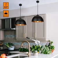 2x led Pendelleuchte Decke Industrie Schwarz-gold Hängelampe Pendellampe Küche - schwarz von TOLLETOUR