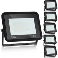 Tolletour - 5X led Fluter Flutlicht Strahler 30W Baustrahler Außen Lampe IP65 Kaltweiß Scheinwerfer von TOLLETOUR