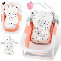 Tolletour - Baby Badewanne Faltbar mit Thermometer und Badekissen - Faltbare Badewanne Baby 60.5 cm - Rosa von TOLLETOUR