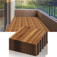 Holzfliesen aus Akazien Holz 30x30cm. 6 Latten Fliese 1m². Bodenfliesen für Terrassen und Balkon(11 Stück) - Braun - Tolletour von TOLLETOUR