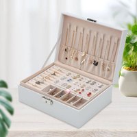 SchmuckkästchenMultifunktions- PU-Leder-Schatulle Doppelschicht Schmuck-Organizer mit großer Kapazität Aufbewahrungsbox für Ringe Ohrringe von TOLLETOUR