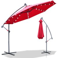 Sonnenschirm mit led 350 cm Rot – Kurbel – UV-Schutz wasserabweisend knickbar – Ampelschirm Marktschirm - Tolletour von TOLLETOUR