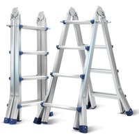 Teleskopleiter Alu Leichtgewicht 4x4 Ebene Silber multifunktion Multifunktionsleiter Mehrzweckleiter Ausziehbare aus Hochwertigem Aluminium von TOLLETOUR