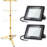 SWANEW LED Fluter mit Stativ Strahler Baustrahler IP66 Flutlicht Arbeitsleuchten für Garten Hof Hinterhof 2X50W Warmweiß von TOLLETOUR