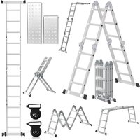 TolleTour Multifunktionsleiter Aluminium，Mehrzweckleiter 360cm, 6 in 1 Klappleiter mit 2 Rollen und Plattform, 4 x 3 Silber-Klappbare Vielzweckleiter von TOLLETOUR