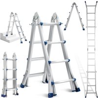Tolletour - Teleskopleiter Alu Leichtgewicht 4x4 Ebene Silber +multifunktion Multifunktionsleiter Mehrzweckleiter Ausziehbare Leiter 15 Stufe von TOLLETOUR