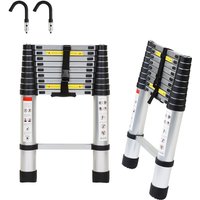 Teleskopleiter Silber 2.6m Mit Haken Ausziehleiter bis 150kg Stabil Aluminium Anlegeleiter Multifunktionsleiter Stehleiter - Tolletour von TOLLETOUR