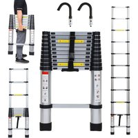 Teleskopleiter Silber 3.2m Mit Haken Ausziehleiter bis 150kg Stabil Aluminium Anlegeleiter Multifunktionsleiter Stehleiter - Tolletour von TOLLETOUR