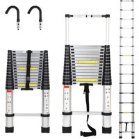 Teleskopleiter Silber 4.4m Mit Haken Ausziehleiter bis 150kg Stabil Aluminium Anlegeleiter Multifunktionsleiter Stehleiter - Tolletour von TOLLETOUR
