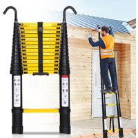Tolletour - Teleskopleiter schwarz 3.8m Mit Haken Ausziehleiter bis 150kg Stabil Aluminium Anlegeleiter Multifunktionsleiter Sicherheitsmerkmal von TOLLETOUR
