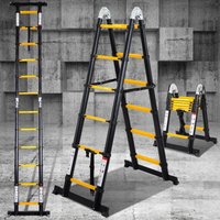 TolleTour Teleskopleiter schwarz Aluminium Klappbar Multifunktionsleiter Anlegeleiter 1.9M+1.9M Mehrzweckleiter Fingerklemmschutz Auszeihleiter von TOLLETOUR