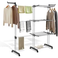 TolleTour Turmwäscheständer H.170cm. Wäscheständer Breite Ausziehbar 75-150cm. Mobiler Wäscheturm 4 Ebenen. 6 Rollen & Faltbar Flügeln. Grau von TOLLETOUR