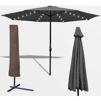 Tolletour - 3.5m Sonnenschirm mit led und Schutzhülle Gartenschirm Wasserabweisend Terrassenschirm UV30+ mit Handkurbel balkon Marktschirm, Grau von TOLLETOUR