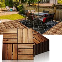 Holzfliesen Mosaik Akazienholz Fliese 11 Stück 30x30 cm Balkonfliesen Gartenfliesen Terrassenfliesen für Garten Terrasse Balkon 1m² - Braun von TOLLETOUR