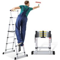 Teleskopleiter Ausziehleiter Klappleiter Stabil Aluminium Stehleiter bis 150kg 1.7m+2.0m Mit Waagebalken - Tolletour von TOLLETOUR