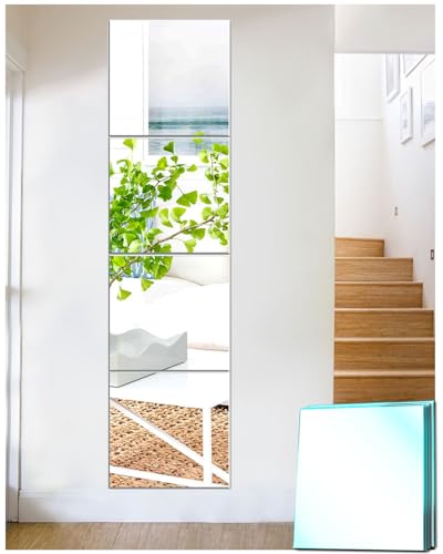 TOLOVIC Selbstklebende Fliesenspiegel Glas HD DIY Wandspiegel Klebespiegel 4 Stück Spiegel zum Aufkleben Türspiegel Ganzkörperspiegel Spiegelfliesen Selbstklebend von TOLOVIC
