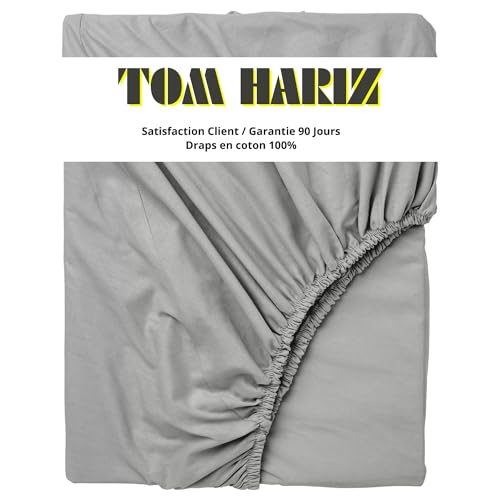 TOM HARIZ Spannbettlaken, 100% Baumwolle, für Doppelbett, elastisch, schnell trocknend, knitterfrei, mit extra tiefer Tasche, bequem und langlebig (Grau, 160X200 cm) von TOM HARIZ