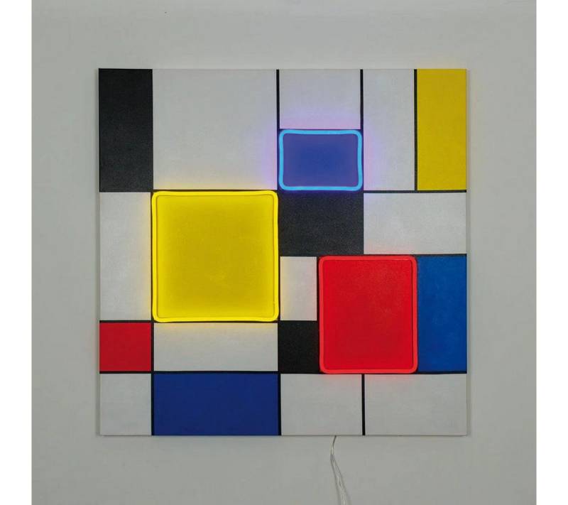 TOM NEON LED-Bild "Mondrian Komposition" LED Neon Wandbild Leinwand Kunst, TOM NEON von TOM NEON