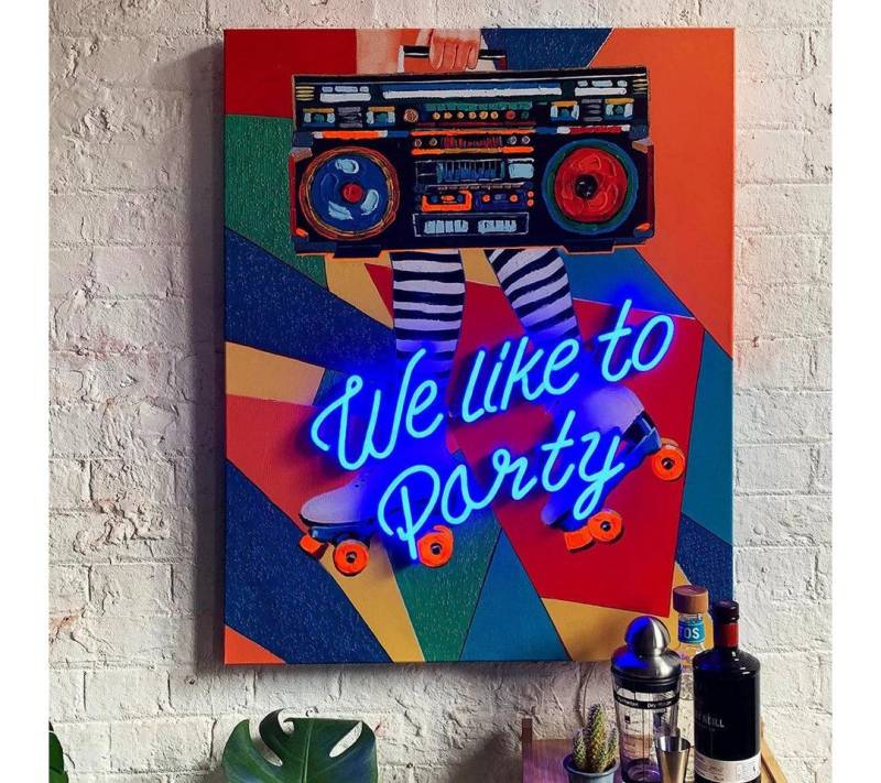 TOM NEON LED-Bild "We like to Party" LED Neon Leinwand Wandbild Kunst, TOM NEON von TOM NEON