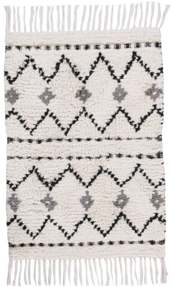 TOM TAILOR HOME Badematte Ethno Bath, Höhe 20 mm, fußbodenheizungsgeeignet, Baumwolle, rechteckig, Badteppich, Berber Look, mit Fransen, ZickZack Muster, reine Baumwolle von TOM TAILOR HOME