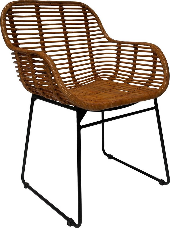 TOM TAILOR HOME Armlehnstuhl T-RATTAN DINING CHAIR (Set, 2 St), gerundeter Rattanarmlehnstuhl mit schwarzem Kufengestell von TOM TAILOR HOME