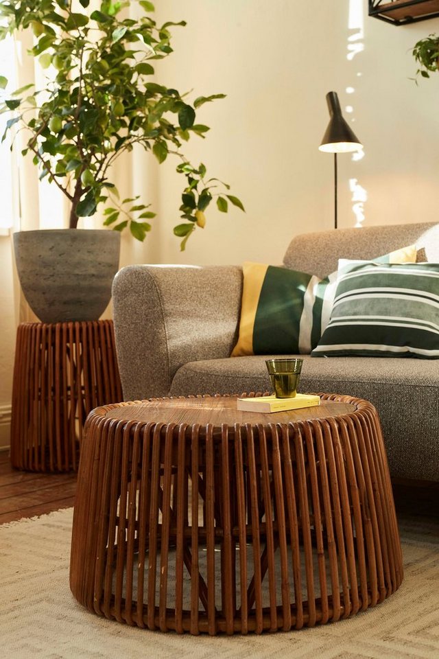 TOM TAILOR HOME Beistelltisch T-RATTAN SIDE TABLE LARGE, großer Beistelltisch aus Rattan mit Platte aus recycletem Teakholz von TOM TAILOR HOME