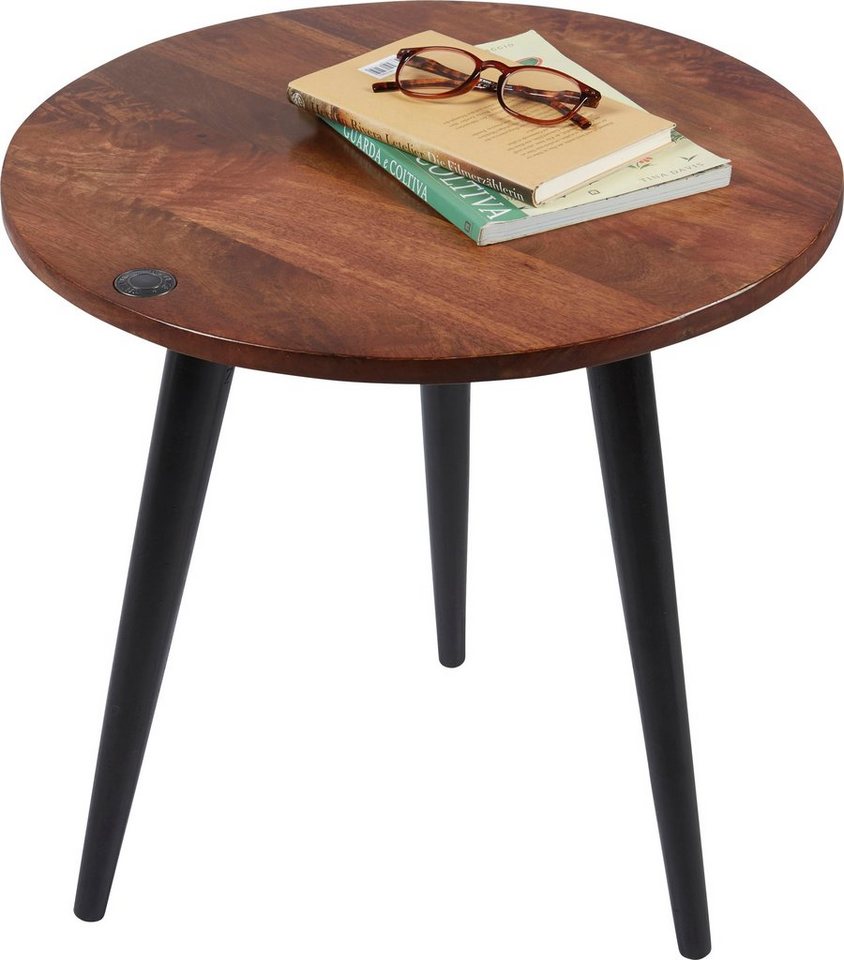 TOM TAILOR HOME Beistelltisch T-WOOD TABLE MEDIUM, Beistelltisch mit Knopfdetail, dunkles Mangoholz und schwarze Beine von TOM TAILOR HOME