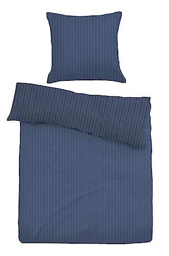 TOM TAILOR 0007707 Bettwäsche Garnitur mit Kopfkissenbezug Flanell Cooper 1x 155x200 cm + 1x 80x80 cm, Indigo Blue von TOM TAILOR