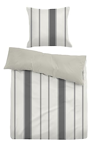 TOM TAILOR 0007709 Bettwäsche Garnitur mit Kopfkissenbezug Flanell Harper 1x 155x200 cm + 1x 80x80 cm, Stone von TOM TAILOR