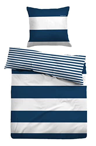 TOM TAILOR 0049769 Bettwäsche Garnitur mit Kopfkissenbezug Baumwoll Linon - Casual Stripe 1x 135x200 cm + 1x 80x80 cm, Indigo Blue von TOM TAILOR