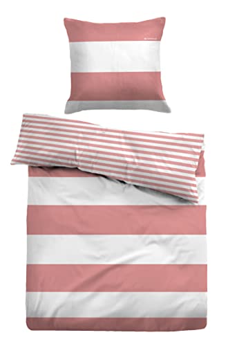 TOM TAILOR 0049769 Bettwäsche Garnitur mit Kopfkissenbezug Baumwoll Linon - Casual Stripe 1x 155x220 cm + 1x 80x80 cm, pink von TOM TAILOR