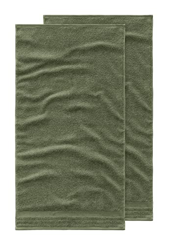TOM TAILOR 0100111 Frottier Handtuch Uni Basic, gekämmte Baumwolle, stückgefärbt 2X 50x100 cm, Olive von TOM TAILOR
