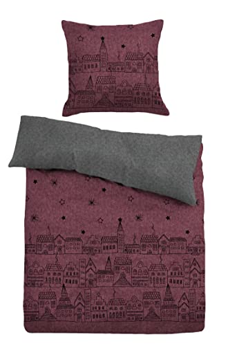 TOM TAILOR 0847681 Bettwäsche Garnitur mit Kopfkissenbezug Melange-Flanell - Town 1x 135x200 cm + 1x 80x80 cm, wild Berry von TOM TAILOR