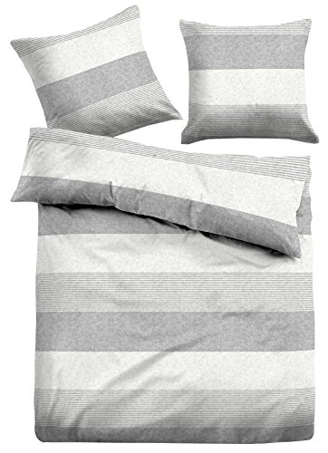 TOM TAILOR 0849790 Bettwäsche Garnitur mit Kopfkissenbezug Melange Flanell Gradual Stripes 1x 135x200 cm + 1x 80x80 cm grey von TOM TAILOR