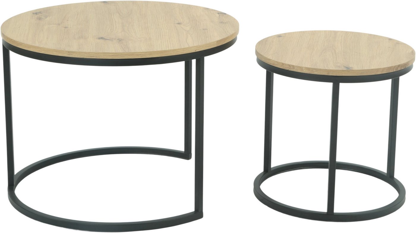 TOM TAILOR Couchtisch LINDAU (Set, 2-St., 2er Set), 2er Set,Tischplatten rund,MDF,Eicheoptik,Metallgestell,Dia 60+40cm von TOM TAILOR