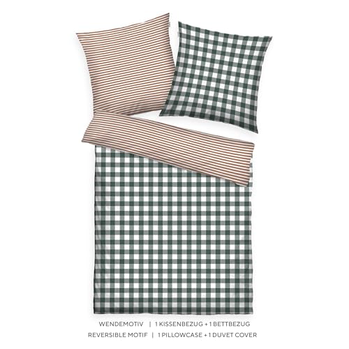 TOM TAILOR Flanell-Bettwäsche, 80x80 cm + 135x200 cm, 100% Baumwolle/ Flanell, Mit Wendemotiv und farbigem Markenreißverschluss, CLASSIC CHECK Grün, Braun (Forest & Rusty Red) von TOM TAILOR