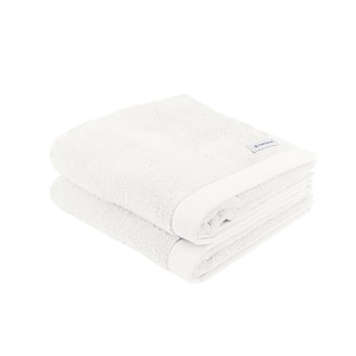 TOM TAILOR Handtuch, 2er Set, 50 x 100 cm, 100% Baumwolle / Frottier, mit Aufhänger und Label mit Logo, COLOR BATH TOWEL Weiß (Crisp White) von TOM TAILOR