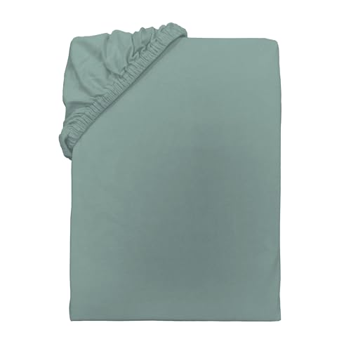 TOM TAILOR Jersey-Spannbettlaken, ca. 140-160x200 cm, 100% Baumwolle/Jersey, Mit Rundum-Gummizug, UNI, Grün (Eucalyptus) von TOM TAILOR