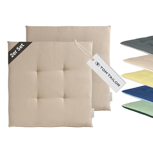 TOM TAILOR NEU! Sitzkissen Stuhl 2er Set - gemütliche Stuhlkissen 40x40 cm in Beige - Sitzauflage waschbar für Esszimmer, Bürostuhl, Bank, Boden & Gartenmöbel - Oeko Tex Zertifiziert von TOM TAILOR