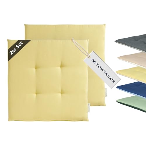TOM TAILOR NEU! Sitzkissen Stuhl 2er Set - gemütliche Stuhlkissen 40x40 cm in Gelb - Sitzauflage waschbar für Esszimmer, Bürostuhl, Bank, Boden & Gartenmöbel - Oeko Tex Zertifiziert von TOM TAILOR