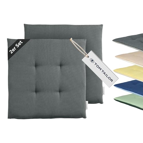 TOM TAILOR NEU! Sitzkissen Stuhl 2er Set - gemütliche Stuhlkissen 40x40 cm in Grau - Sitzauflage waschbar für Esszimmer, Bürostuhl, Bank, Boden & Gartenmöbel - Oeko Tex Zertifiziert von TOM TAILOR