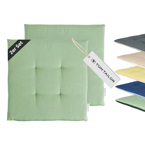 TOM TAILOR NEU! Sitzkissen Stuhl 2er Set - gemütliche Stuhlkissen 40x40 cm in Grün - Sitzauflage waschbar für Esszimmer, Bürostuhl, Bank, Boden & Gartenmöbel - Oeko Tex Zertifiziert von TOM TAILOR