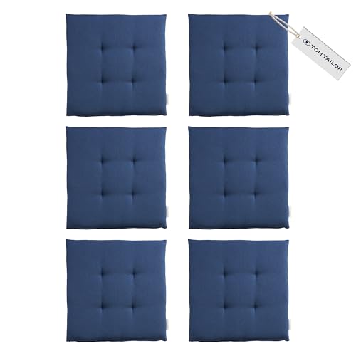 TOM TAILOR NEU! Sitzkissen Stuhl 6er Set - gemütliche Stuhlkissen 40x40 cm in Blau - Sitzauflage waschbar für Esszimmer, Bürostuhl, Bank, Boden & Gartenmöbel - Oeko Tex Zertifiziert von TOM TAILOR