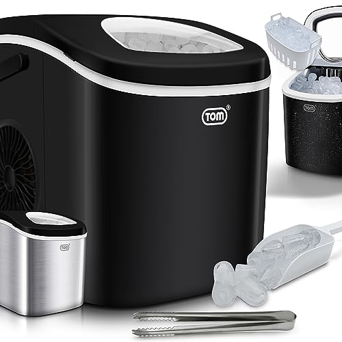 TOM Eiswürfelmaschine – 9 Eiswürfel in 6-8 min – 12 kg/24 h – 2 Würfelgrößen – Ice maker Eiswürfelmacher mit 1,3 l Wassertank – LED-Display – Inkl. Zubehör & Eiszange als Geschenk – Eiswürfelmaschine von TOM