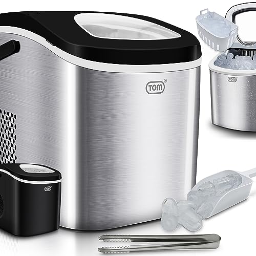 TOM Eiswürfelmaschine – 9 Eiswürfel in 6-8 min – 12 kg/24 h – 2 Würfelgrößen – Ice maker Eiswürfelmacher mit 1,3 l Wassertank – LED-Display – Inkl. Zubehör & Eiszange als Geschenk – Eiswürfelmaschine von TOM